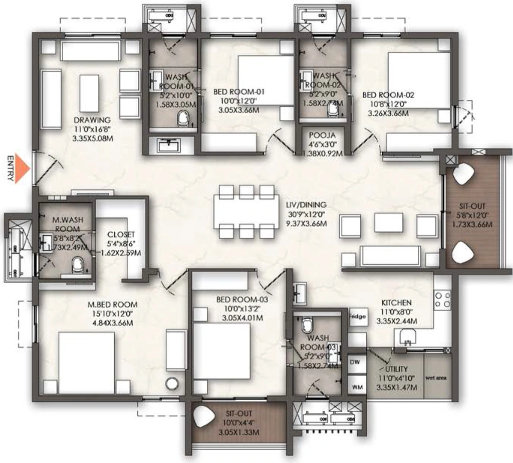 4 BHK Flat in Brigade Enclave in Moti Nagar, Hyderabad - Image 903129