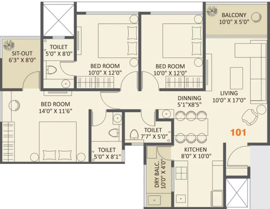 3 BHK Flat in Ravima Newton Home Mundhwa in Mundhwa, Pune - Image 903858