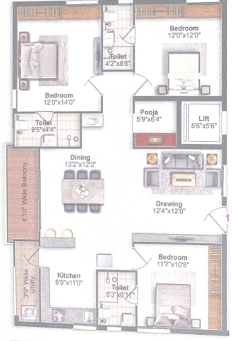 3 BHK Flat in Greater Infra Lilac in Ameenpur, Hyderabad - Image 903523
