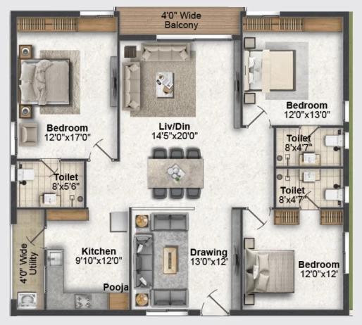 3 BHK Flat in Greater Infra Lotus in Ameenpur, Hyderabad - Image 903528
