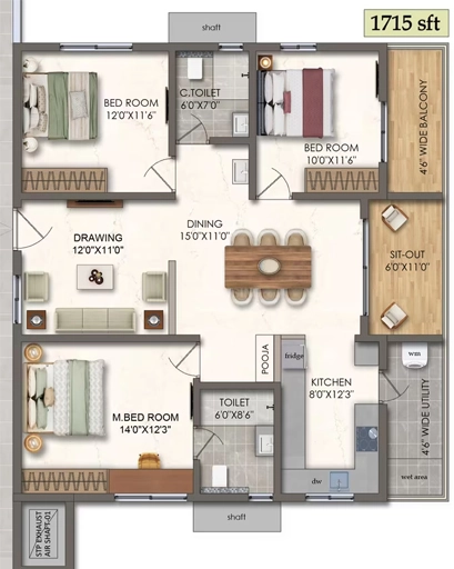3 BHK Flat in Lansum El Palacio in Puppalaguda, Hyderabad - Image 903529
