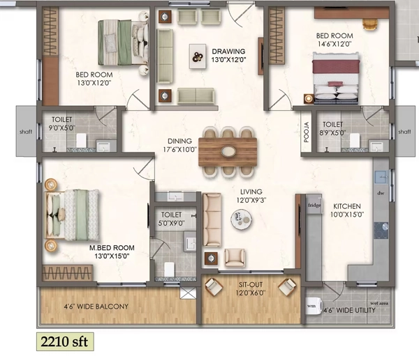 3 BHK Flat in Lansum El Palacio in Puppalaguda, Hyderabad - Image 903531