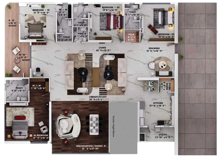 5 BHK Flat in DE Blueoak Trilight Rise With 9 in Kokapet, Hyderabad - Image 903663