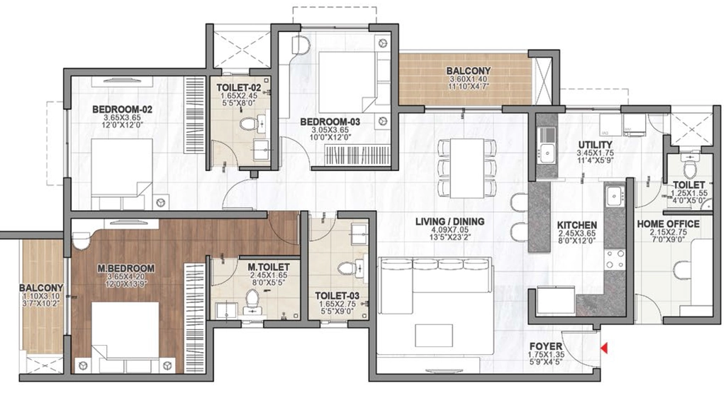 3 BHK Flat in Ebony At Brigade Orchards in Devanahalli, Bangalore - Image 903583
