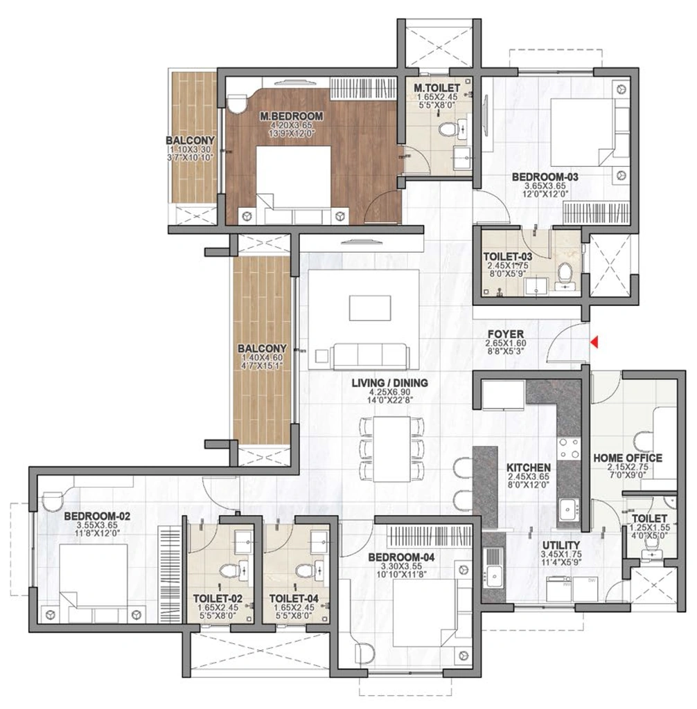 4 BHK Flat in Ebony At Brigade Orchards in Devanahalli, Bangalore - Image 903584