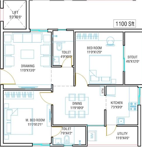 2 BHK Flat in Golden Vikas Residency in Miyapur, Hyderabad - Image 903585