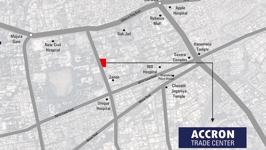 Location of Accron Trade Center in Majura Gate, Surat - Image 370701