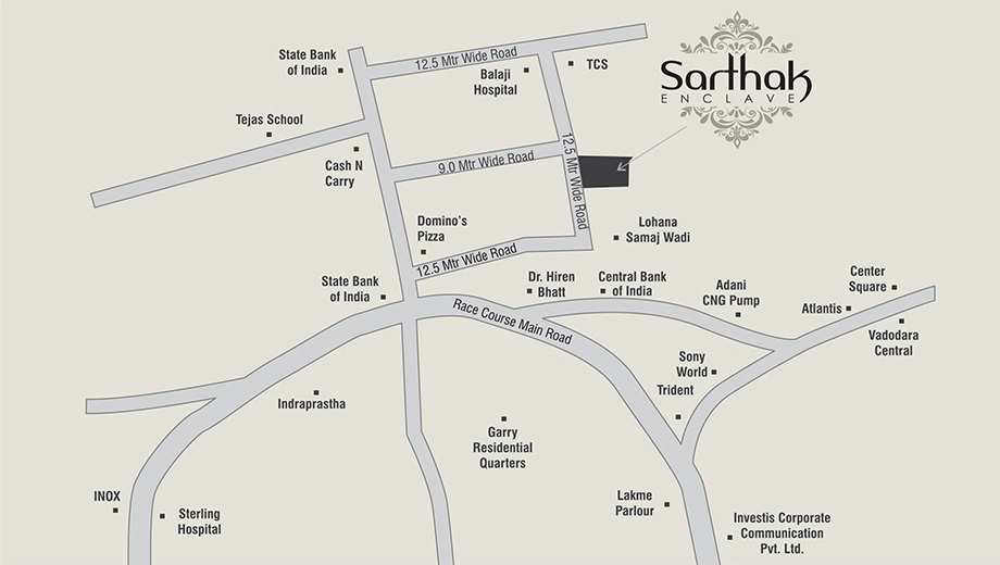 Location of Sarthak Enclave in Subhanpura, Vadodara - Image 371022