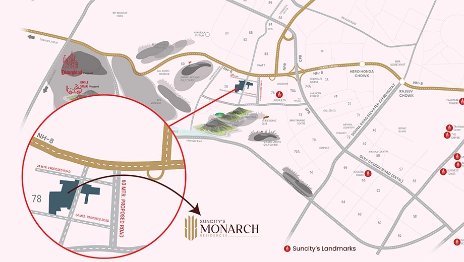 Location of Suncity Monarch Residences in Sector 78, Gurgaon - Image 371065