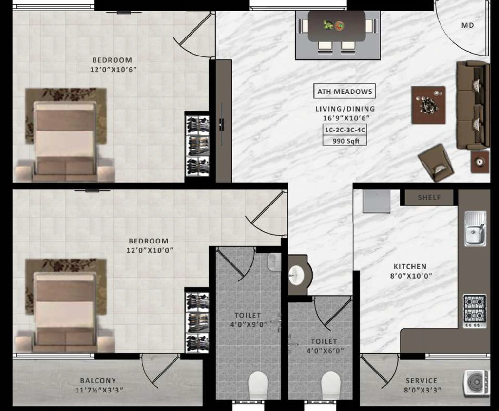 2 BHK Flat in ATH Meadows in Madambakkam, Chennai - Image 904018