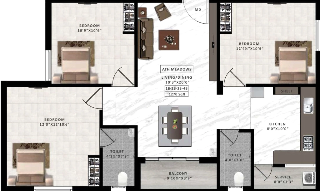 3 BHK Flat in ATH Meadows in Madambakkam, Chennai - Image 904020