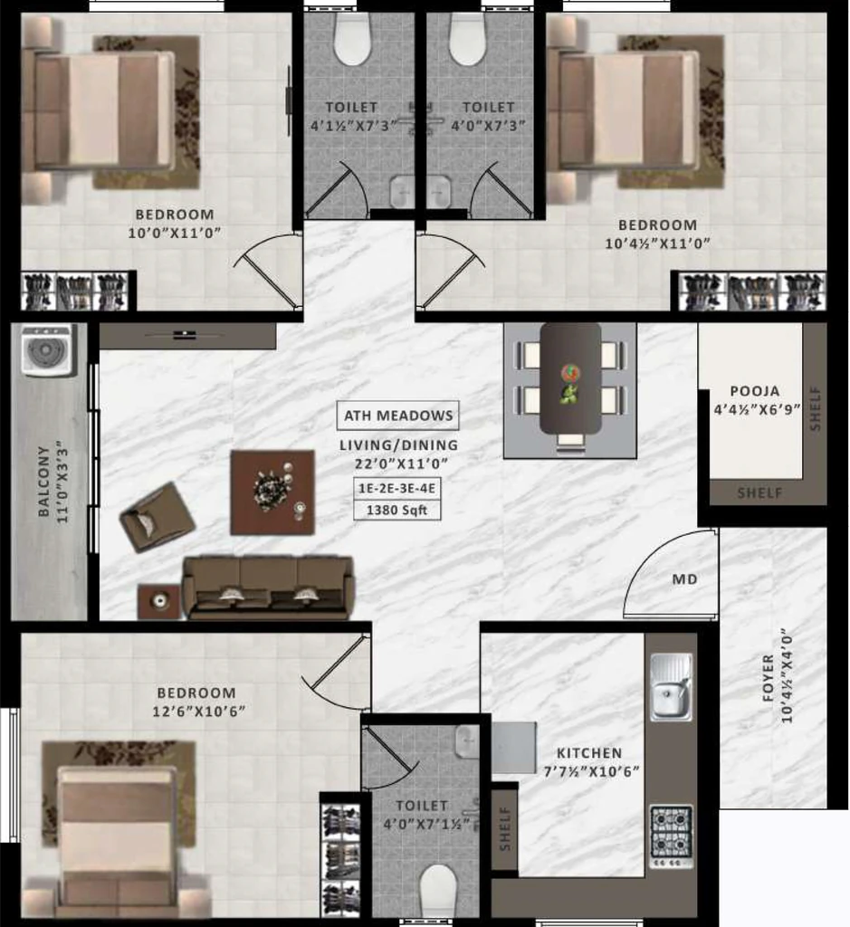 3 BHK Flat in ATH Meadows in Madambakkam, Chennai - Image 904021