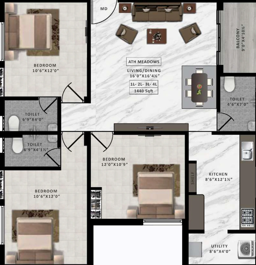 3 BHK Flat in ATH Meadows in Madambakkam, Chennai - Image 904022