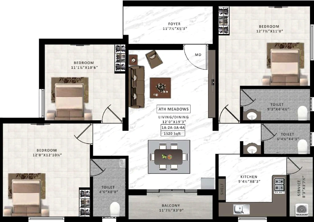 3 BHK Flat in ATH Meadows in Madambakkam, Chennai - Image 904023