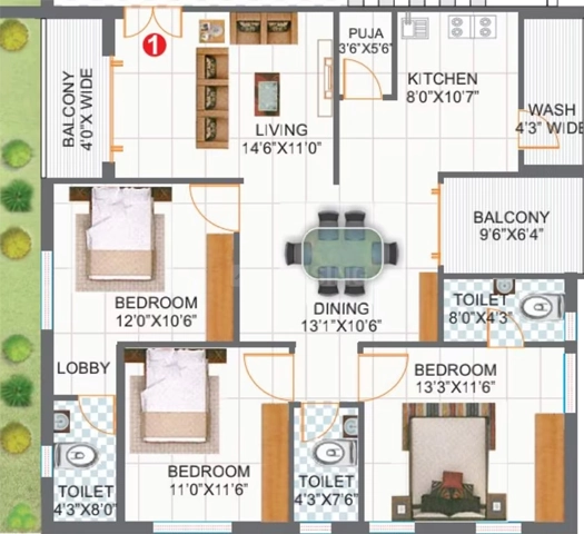 3 BHK Flat in Sri Akarya Residence in Bandlaguda Jagir, Hyderabad - Image 904044