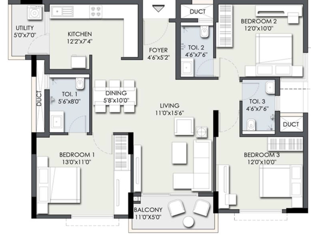 3 BHK Flat in TG Heritage in Kanakapura Road, Bangalore - Image 904119