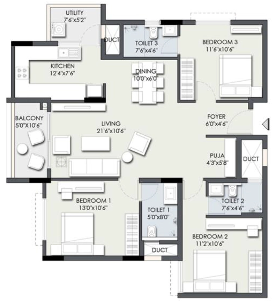 3 BHK Flat in TG Heritage in Kanakapura Road, Bangalore - Image 904117