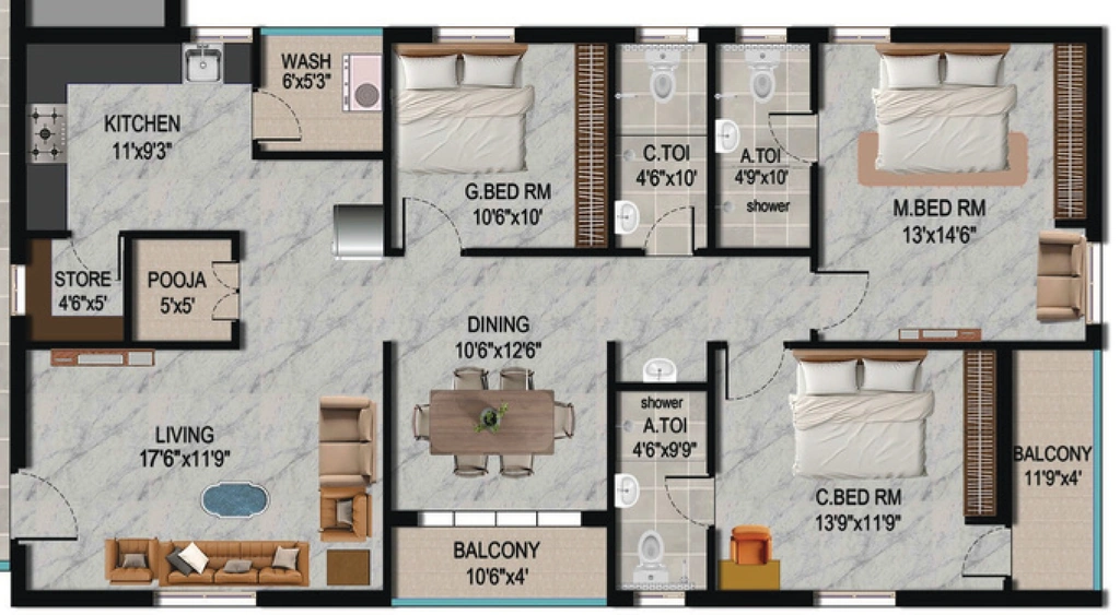 3 BHK Flat in Rutadhama M M Residency in Himayat Nagar, Hyderabad - Image 904124