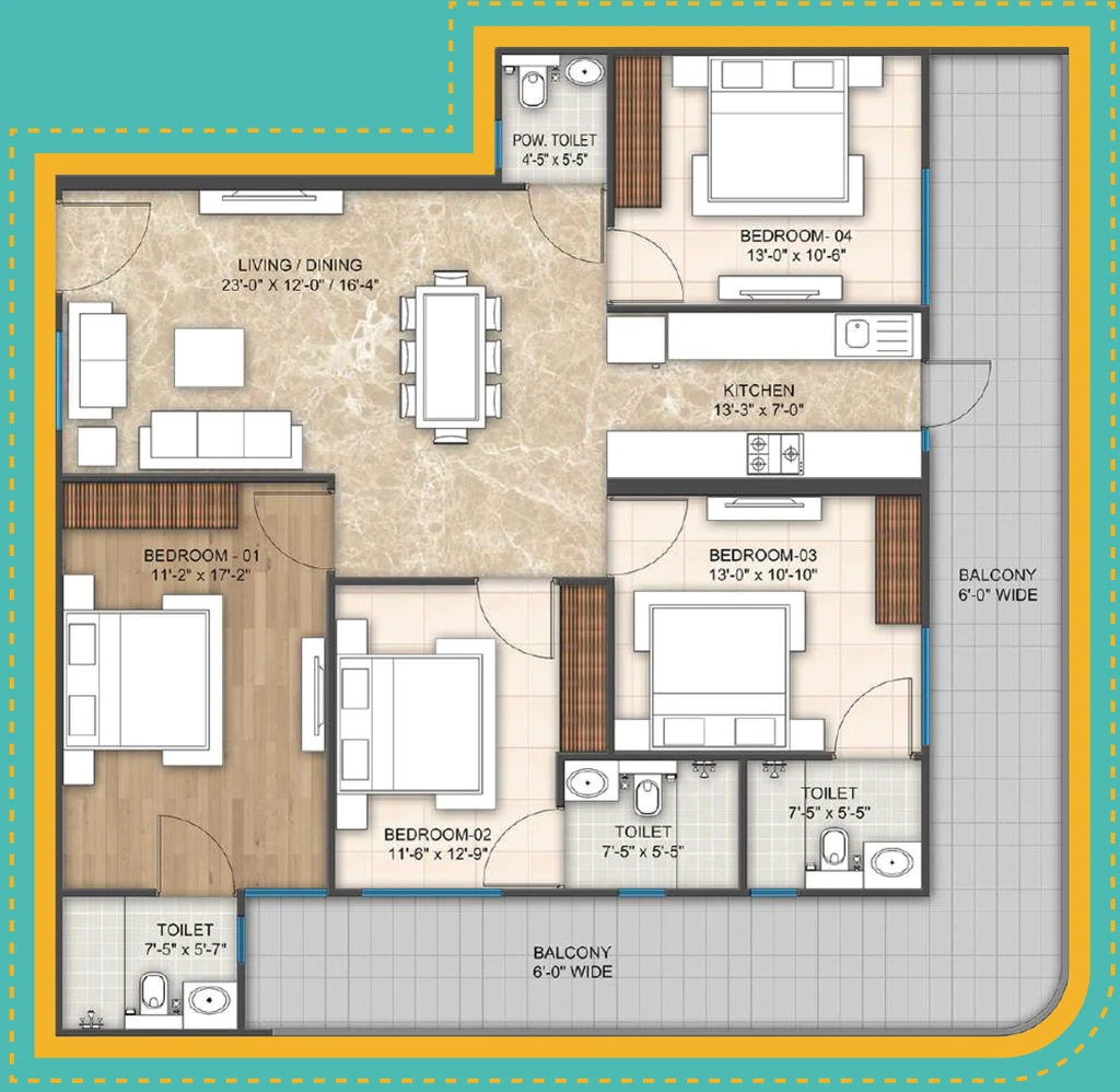 4 BHK Flat in Emerald Aanandam Residency in Sector 89, Faridabad - Image 904196