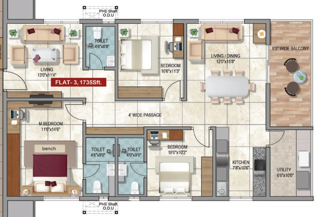 3 BHK Flat in Vijetha Tranquil East in Hayathnagar, Hyderabad - Image 904136