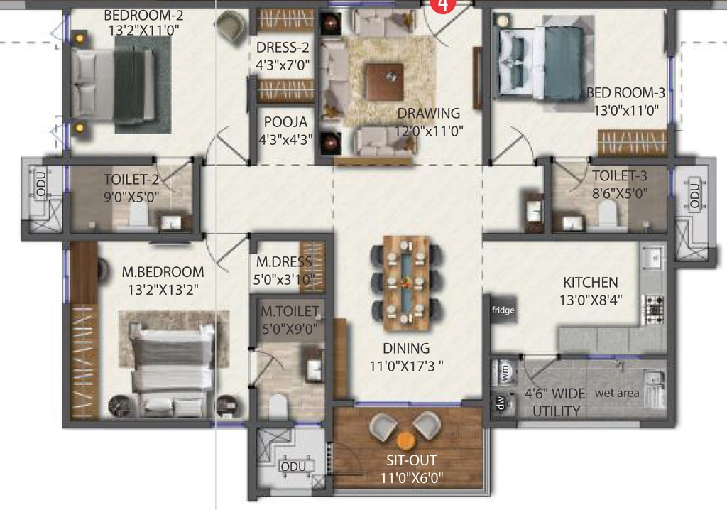 3 BHK Flat in Fortune Water Front in Kukatpally, Hyderabad - Image 904145
