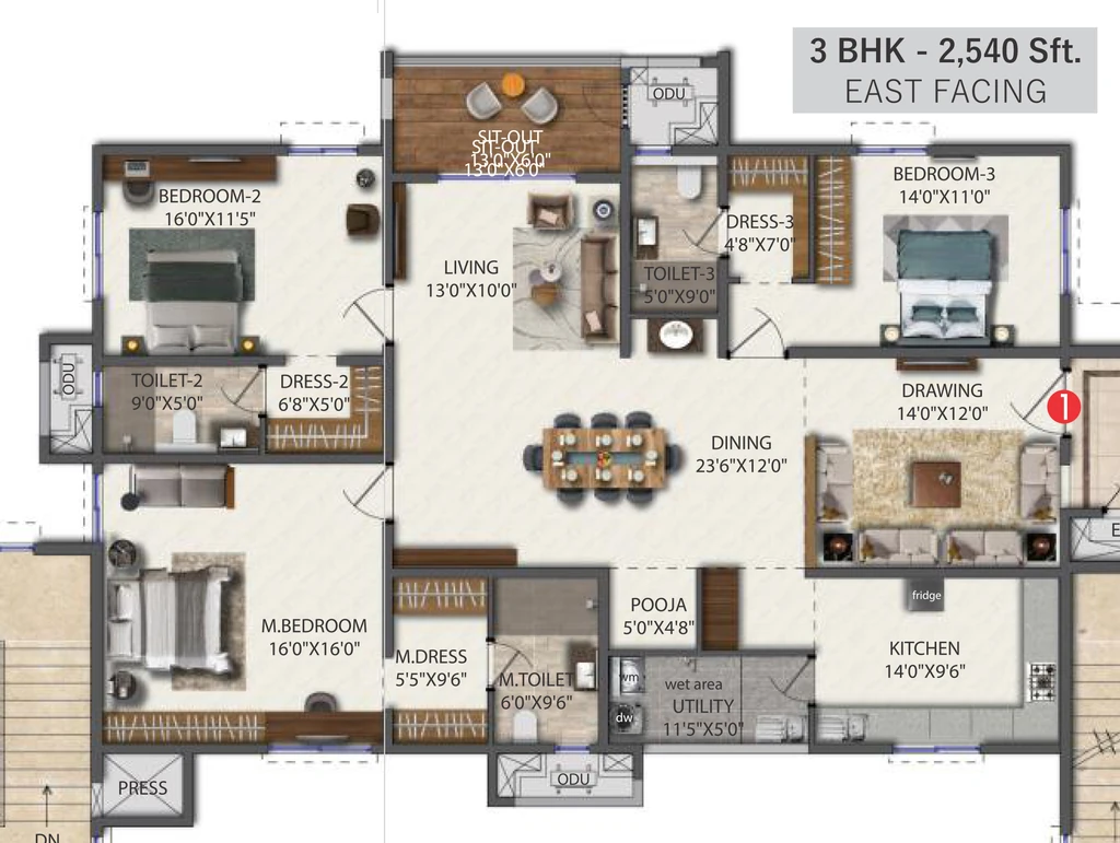 3 BHK Flat in Fortune Water Front in Kukatpally, Hyderabad - Image 904148