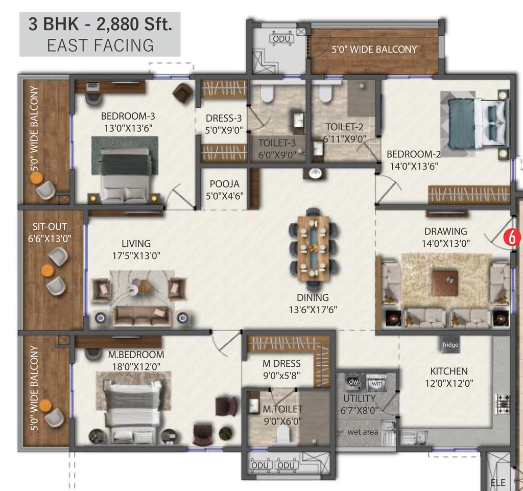 3 BHK Flat in Fortune Water Front in Kukatpally, Hyderabad - Image 904149