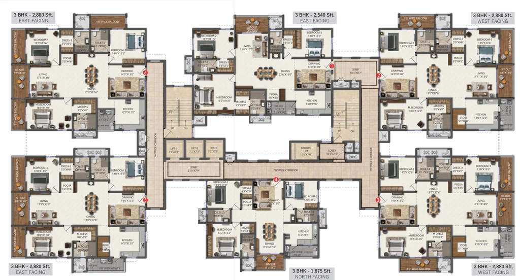 Floor Plan of Fortune Water Front in Kukatpally, Hyderabad - Image 371544