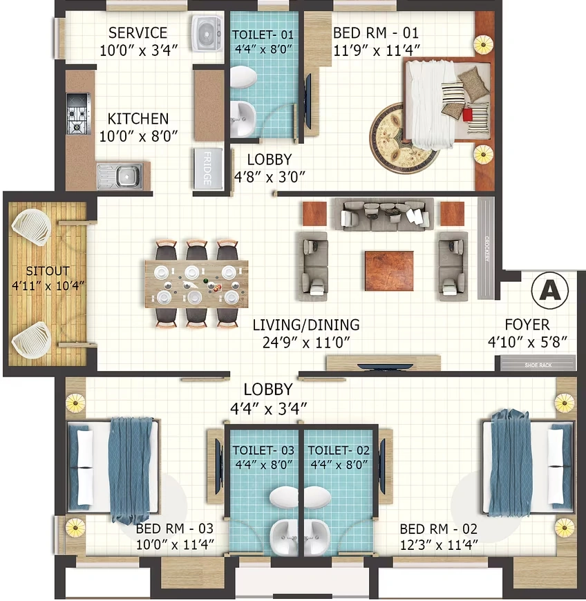 3 BHK Flat in LML Eterna in Ekkatuthangal, Chennai - Image 904175
