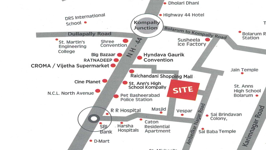 Location of Saanvi Pride Homes in Kompally, Hyderabad - Image 371782