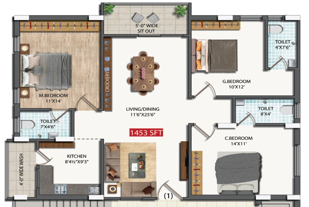 3 BHK Flat in Shasta Pride in Yapral, Hyderabad - Image 904344