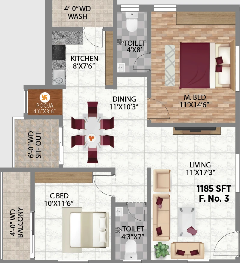 2 BHK Flat in Shasta Brundavanam in Bahadurpally, Hyderabad - Image 904349