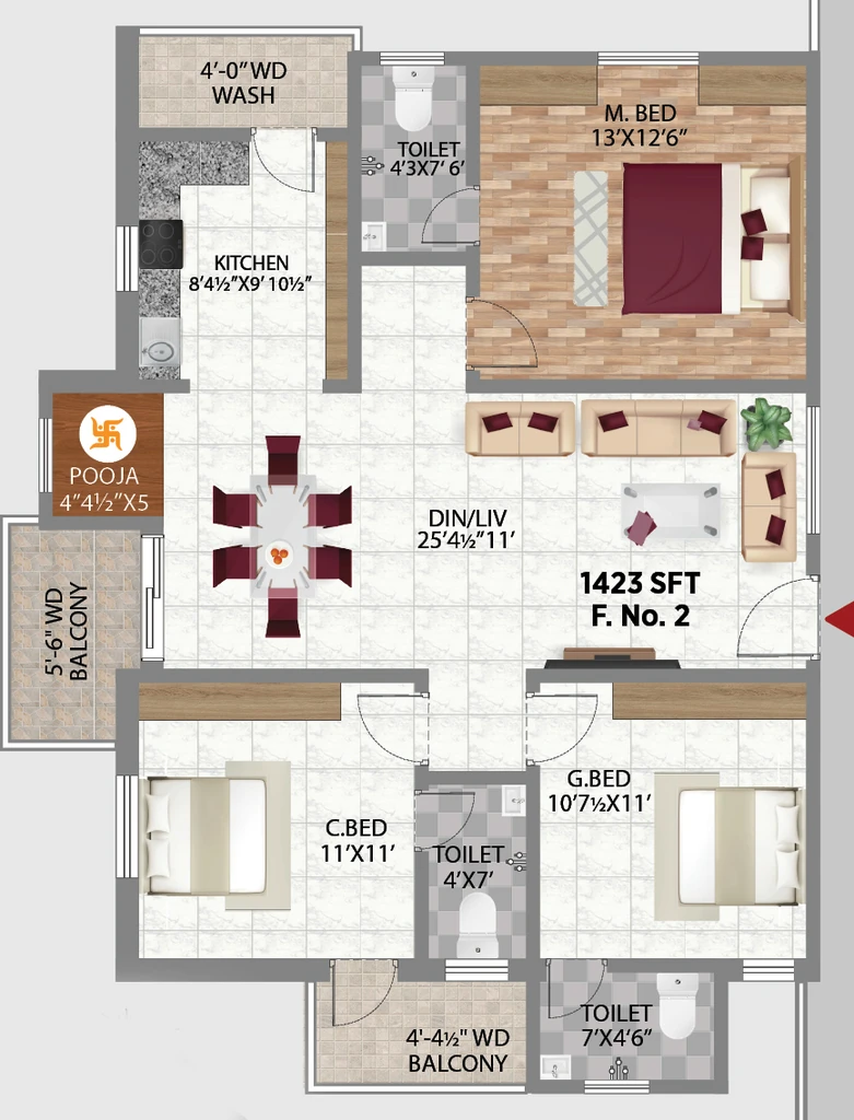3 BHK Flat in Shasta Brundavanam in Bahadurpally, Hyderabad - Image 904350