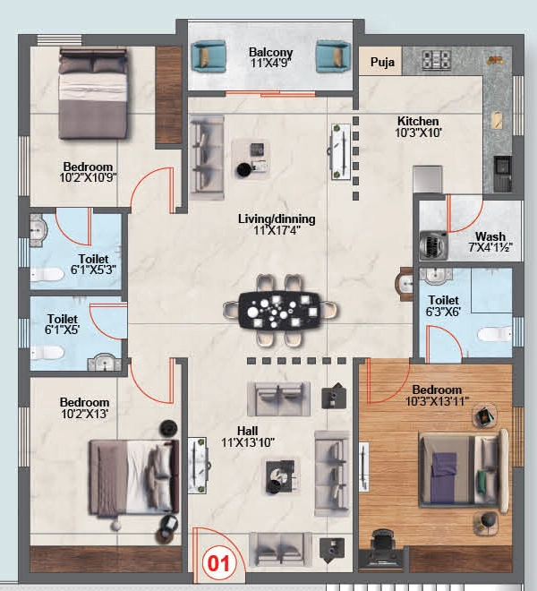 3 BHK Flat in Srinidhi Iris in Bachupally, Hyderabad - Image 904383