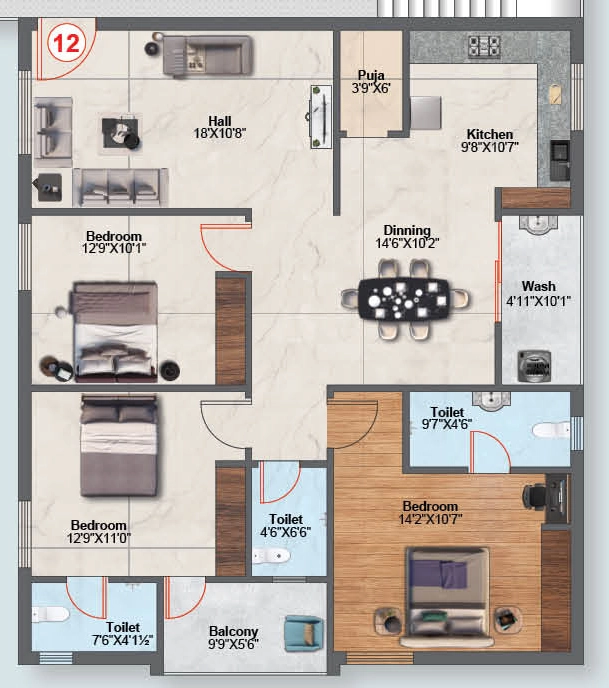 3 BHK Flat in Srinidhi Iris in Bachupally, Hyderabad - Image 904384