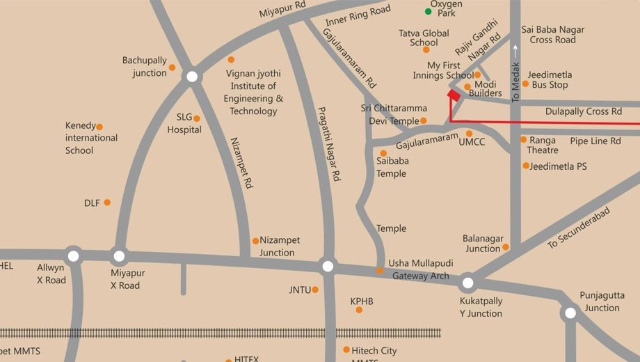 Location of Vedanta Towers in Gajulramaram, Hyderabad - Image 372009