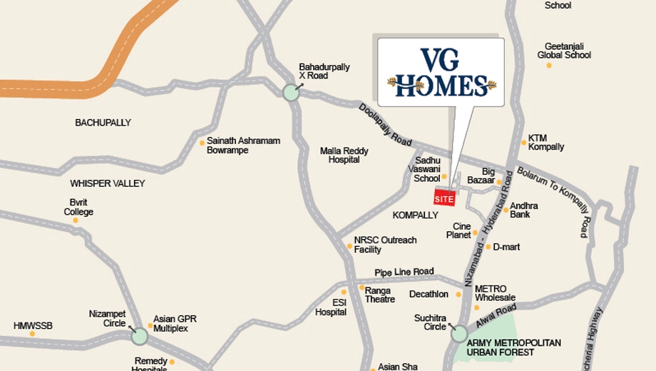 Location of VG Homes in Kompally, Hyderabad - Image 372062
