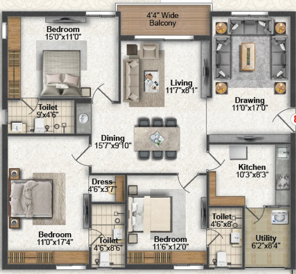 3 BHK Flat in Greater Infras IRIS in Ameenpur, Hyderabad - Image 904479