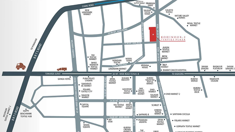 Location of K2 Kohinoor 2 Textile Plaza in Saroli, Surat - Image 371732