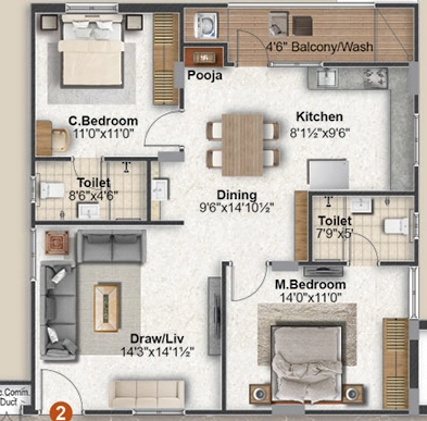 2 BHK Flat in NLC Riva in Ameenpur, Hyderabad - Image 904564