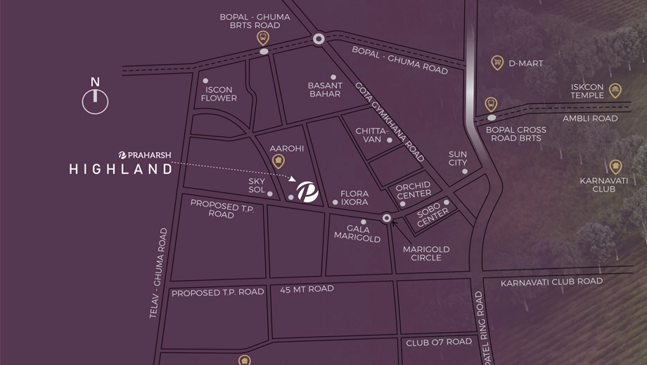 Location of Commercial DR Praharsh Highland in South Bopal, Ahmedabad - Image 374414