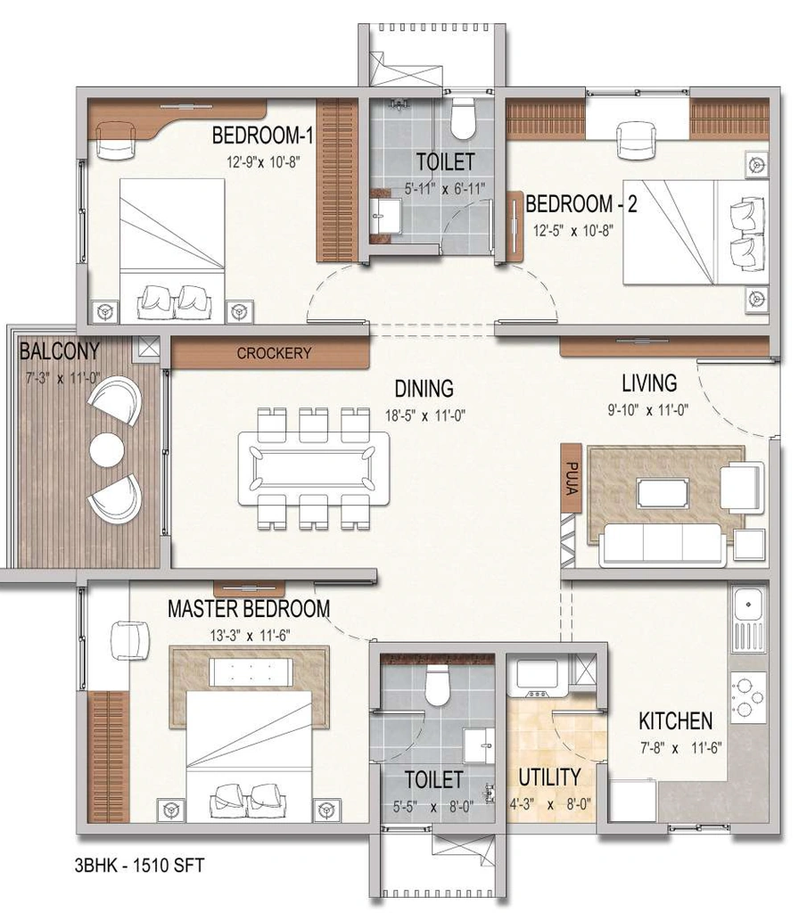 3 BHK Flat in Kolla Luxor Exclusive in Chandanagar, Hyderabad - Image 904558