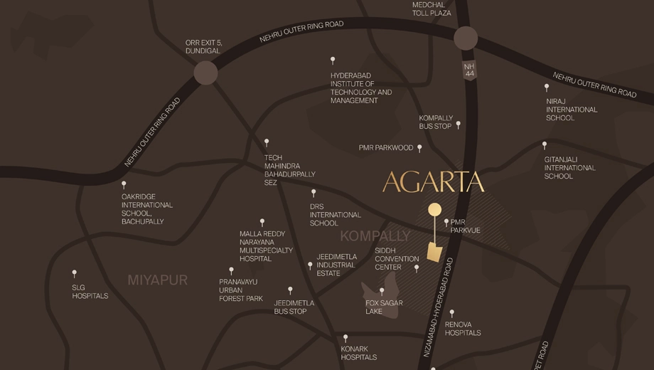 Location of PMR Dithya Agarta in Kompally, Hyderabad - Image 372402