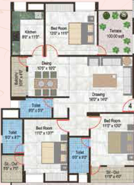 3 BHK Flat in Sarswati Rose Avenue in Pundag, Ranchi - Image 904640