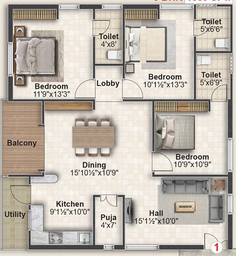 3 BHK Flat in PSR Venkatadri Residency in Balapur, Hyderabad - Image 904828