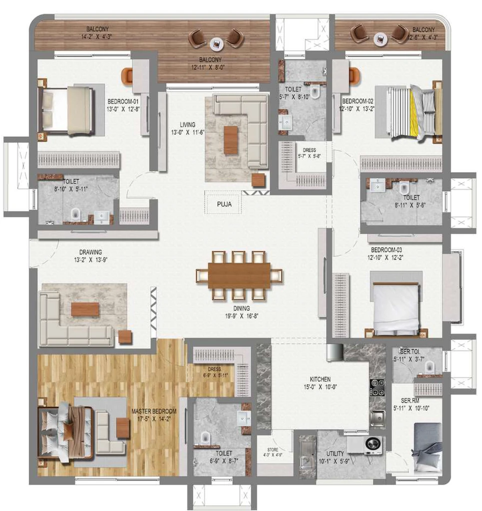 4 BHK Flat in Raghava Cinq in Financial District, Hyderabad - Image 904833