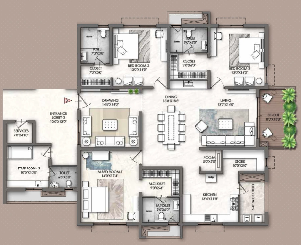 3 BHK Flat in Rajapushpa Skyra in Kokapet, Hyderabad - Image 904837