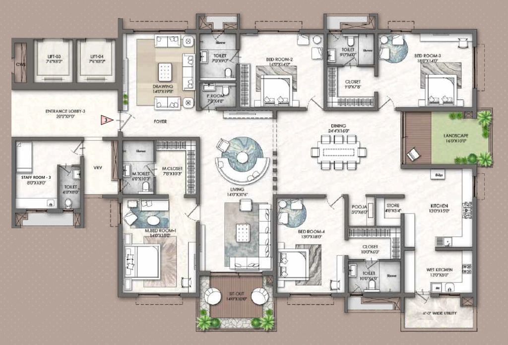 4 BHK Flat in Rajapushpa Skyra in Kokapet, Hyderabad - Image 904841