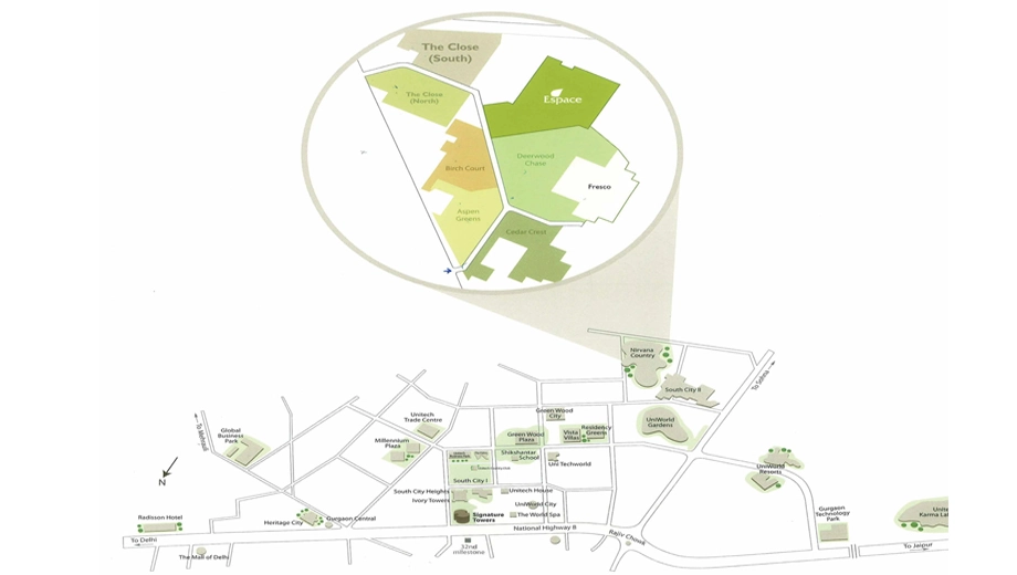 Location of Unitech The Close South in Nirvana Country, Gurgaon - Image 374797