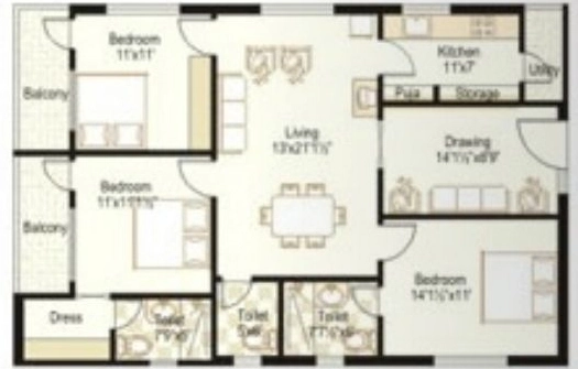 3 BHK Flat in Madhu Park Ridge Apartments in Langar House, Hyderabad - Image 904851